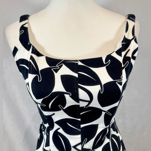 Nine West black and white petal leaf print corset top cotton dress size 2 - Picture 2 of 5